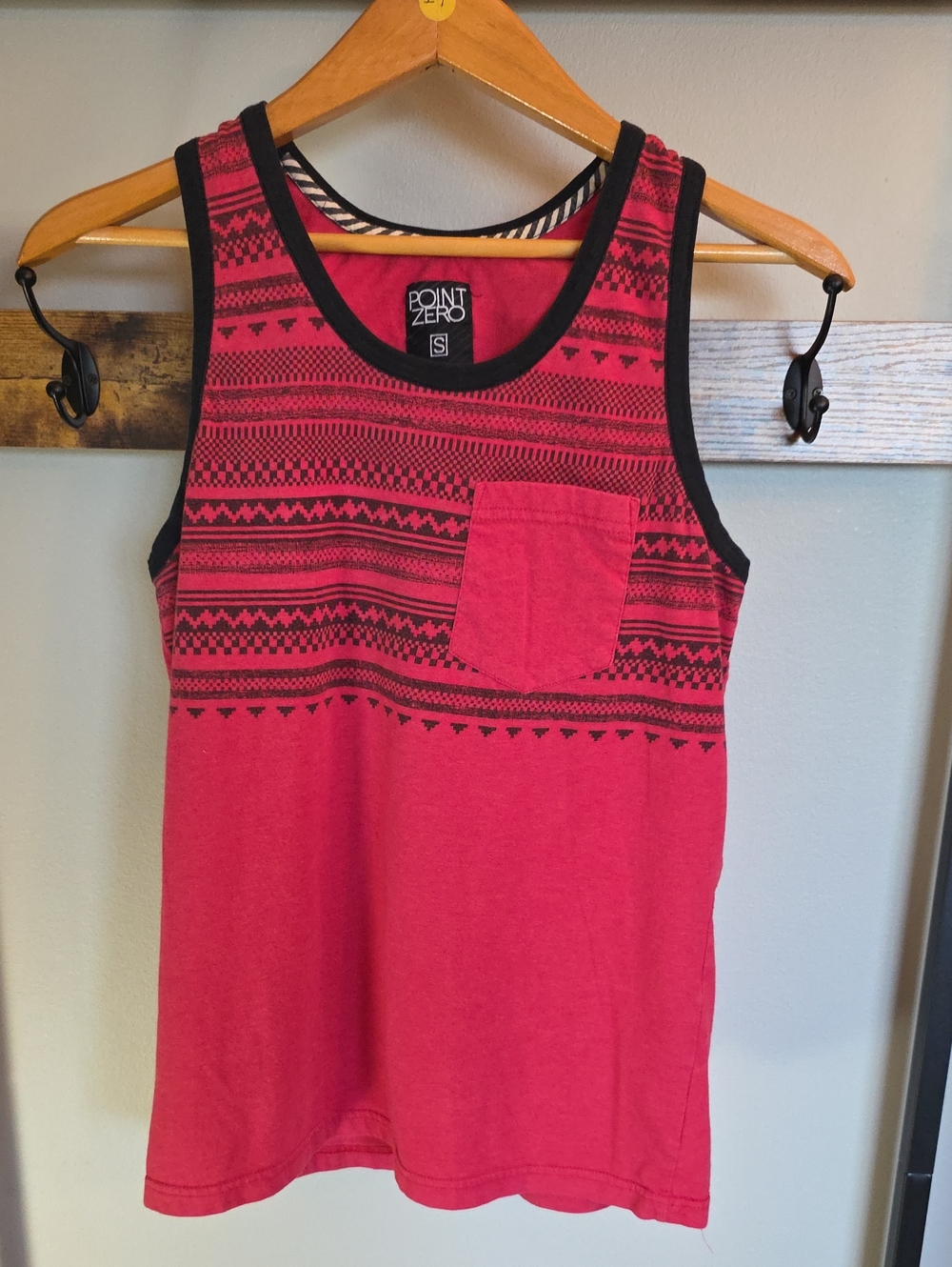 Point Zero Red Tank Top with Black Trim and Aztec Yoke Size S